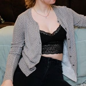 Grey Cardigan Button-Up Cardigan With White Spots